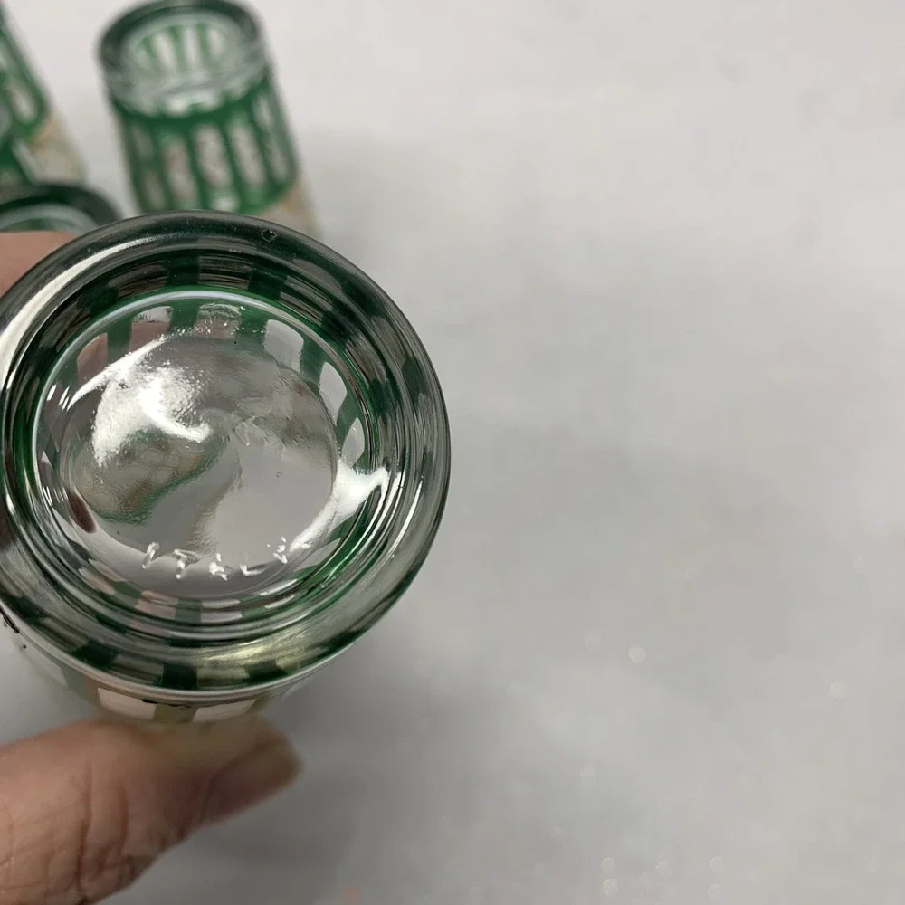 Vintage Set of 6‎ Shot Glass Green Stripe Gold Trim 3 Oz Made Italy Barware READ